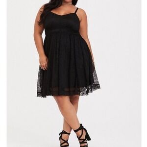 Torrid Lace Cami Dress Womens 00 Black Gothic Empire Waist Sleeveless